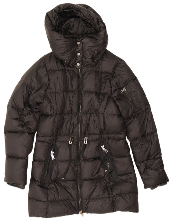 Casaco acolchoado com capuz feminino Polo Ralph Lauren UK 14 médio preto nylon