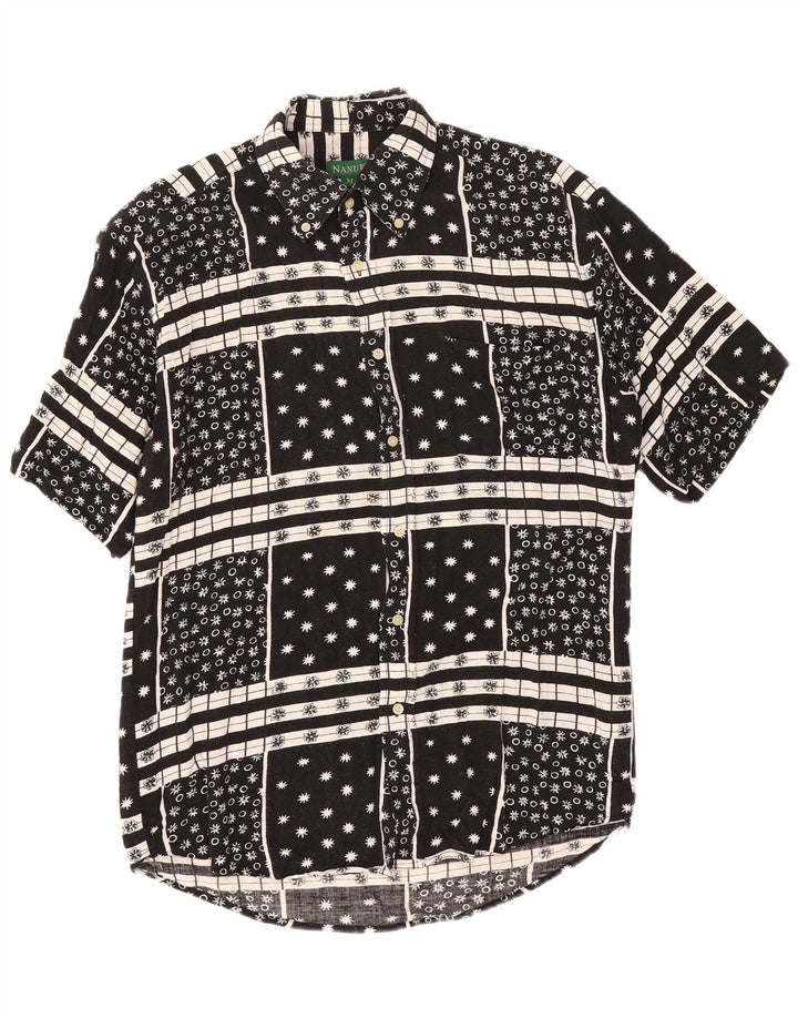 Camisa masculina Nanuk de manga curta, viscose floral preta média