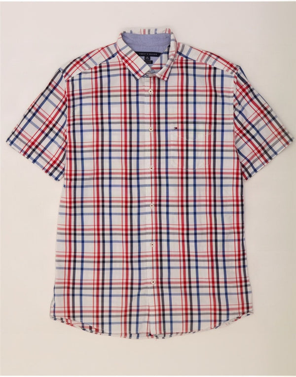 Tommy Hilfiger Camisa masculina de manga curta Classic Fit XL algodão xadrez branco
