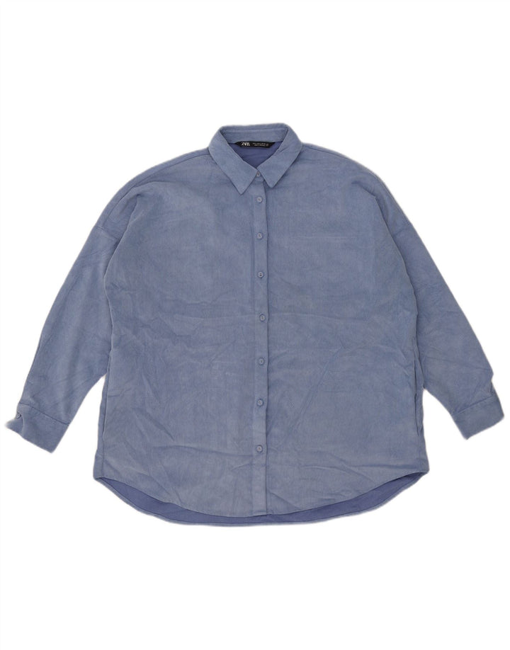 Camisa feminina de veludo cotelê Zara UK 10 pequena azul poliéster