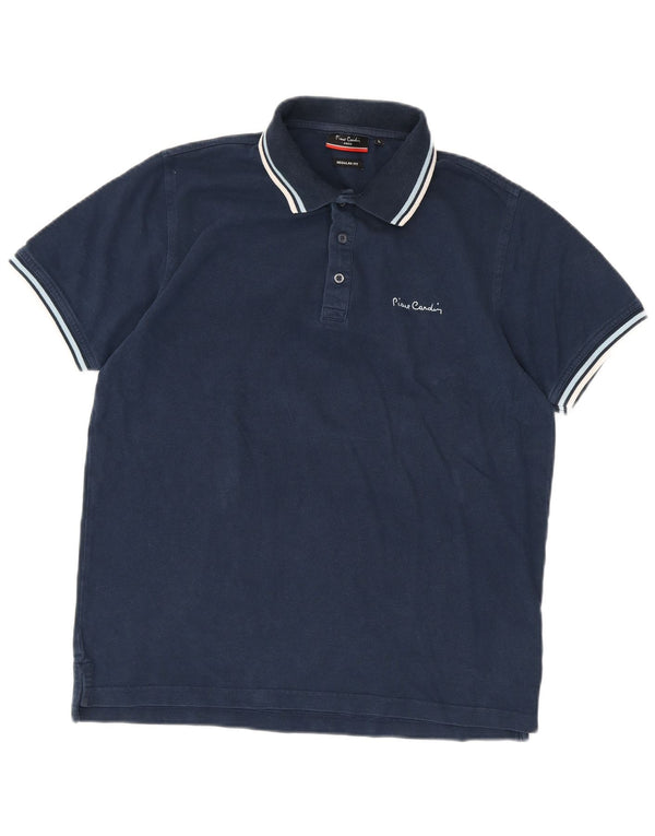 Camisa polo masculina Pierre Cardin Regular Fit grande algodão listrado azul marinho