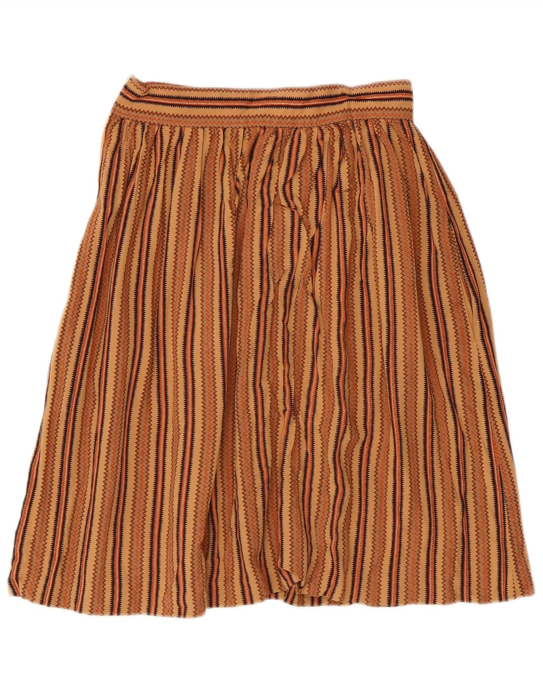 Saia plissada feminina vintage IT 44 médio W26 marrom geométrico asteca