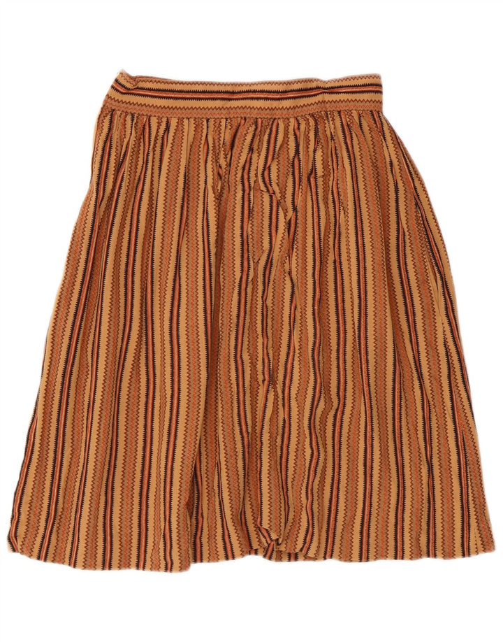 Saia plissada feminina vintage IT 44 médio W26 marrom geométrico asteca