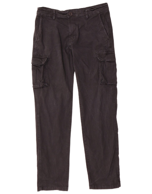Calças cargo masculinas a gás grandes W34 L32 algodão preto