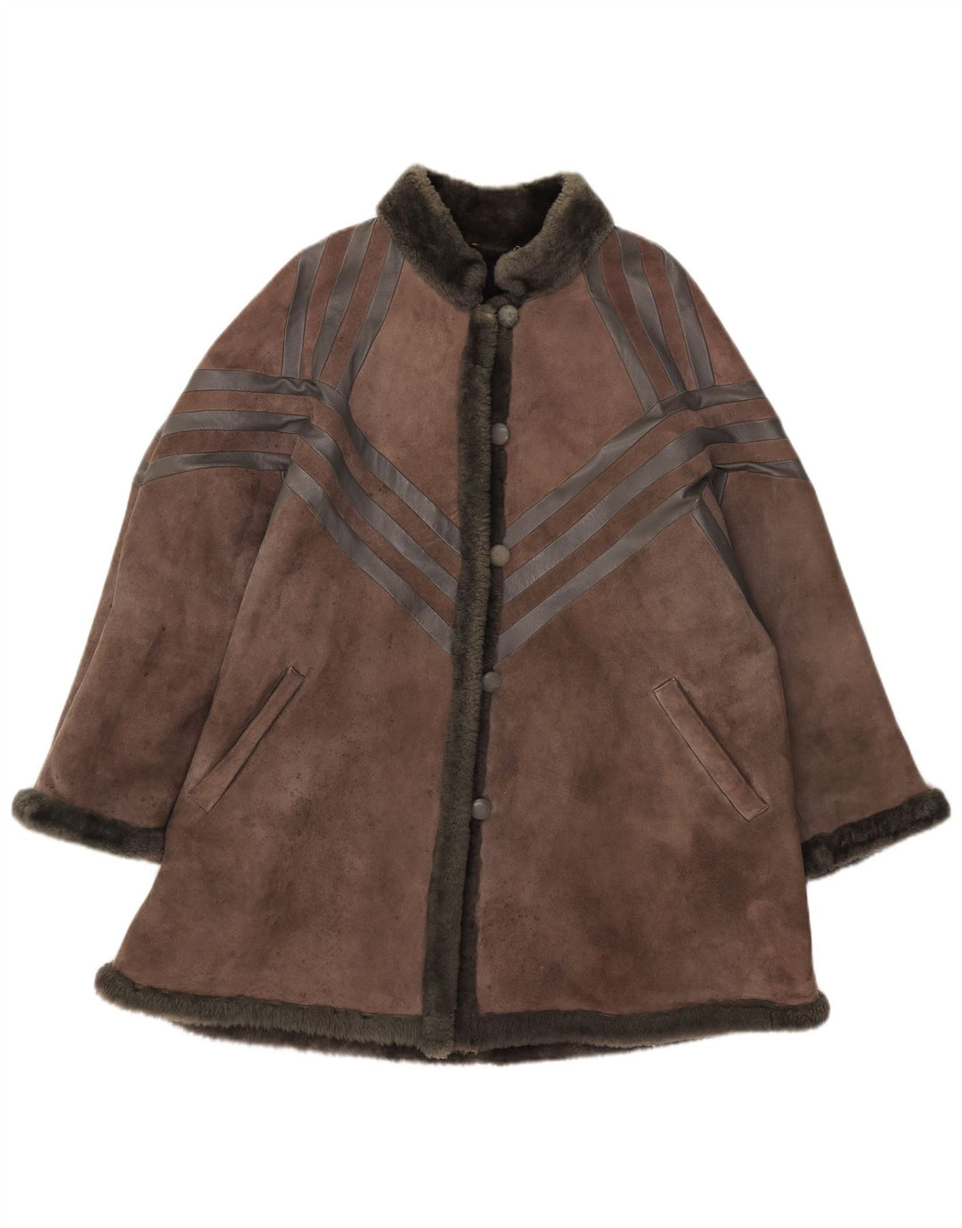 Casaco feminino vintage de shearling UK 14 cinza médio