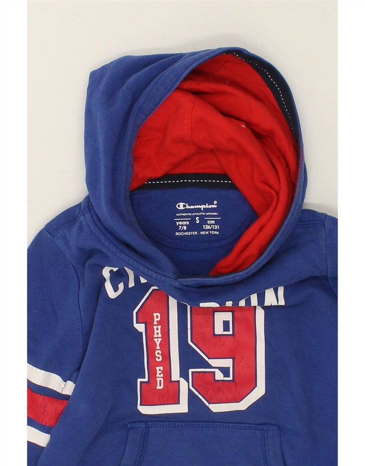 CHAMPION Boys Graphic Hoodie Jumper 7-8 Years Blue Cotton Vintage Champion and Second-Hand Champion from Messina Hembry 