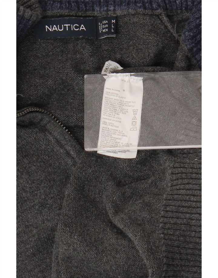 Suéter masculino NAUTICA com zíper e gola em algodão cinza médio