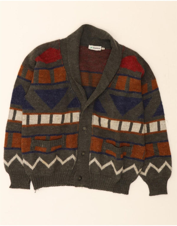 Suéter cardigã masculino MANNA tamanho 50 acrílico geométrico cinza médio