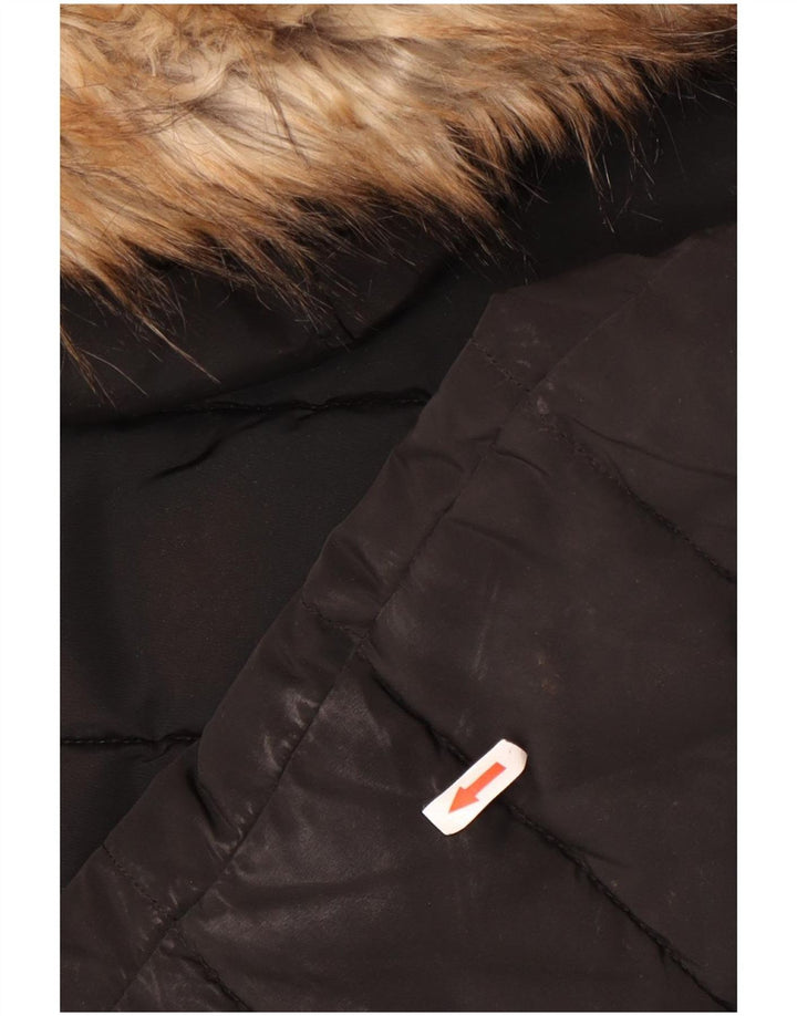 Jaqueta acolchoada com capuz feminina Topshop UK 12 poliéster preto médio