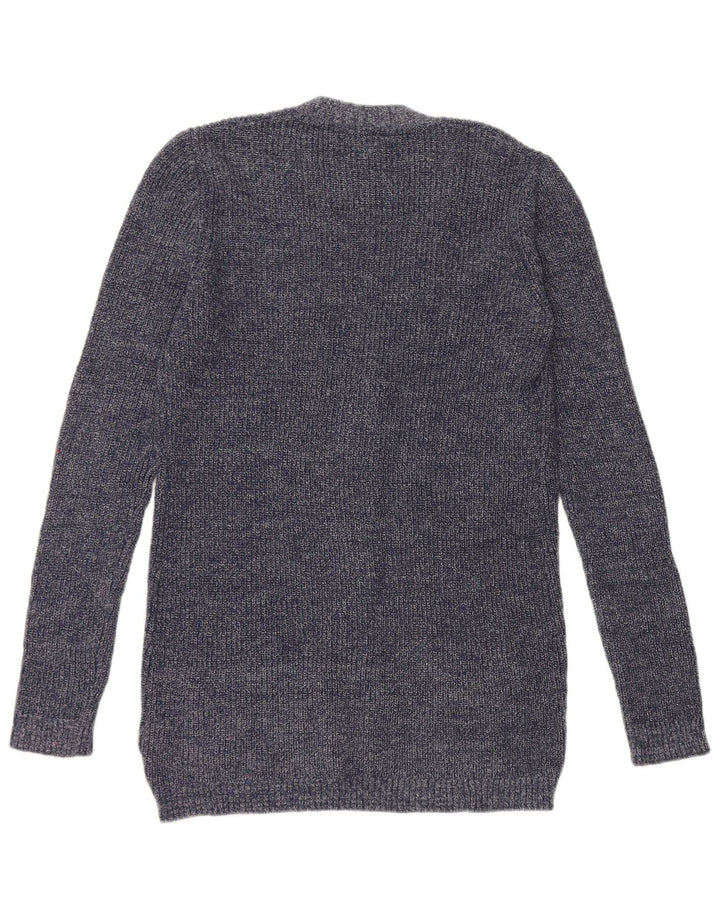 Suéter cardigã feminino Fat Face Reino Unido 12 algodão azul marinho médio