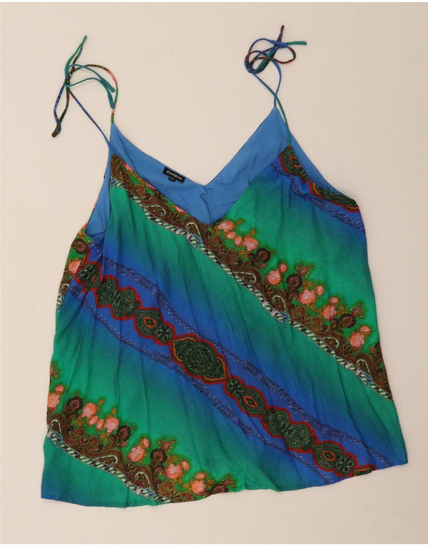 Desigual Top feminino gráfico cami UK 20 2XL multicolorido paisley viscose