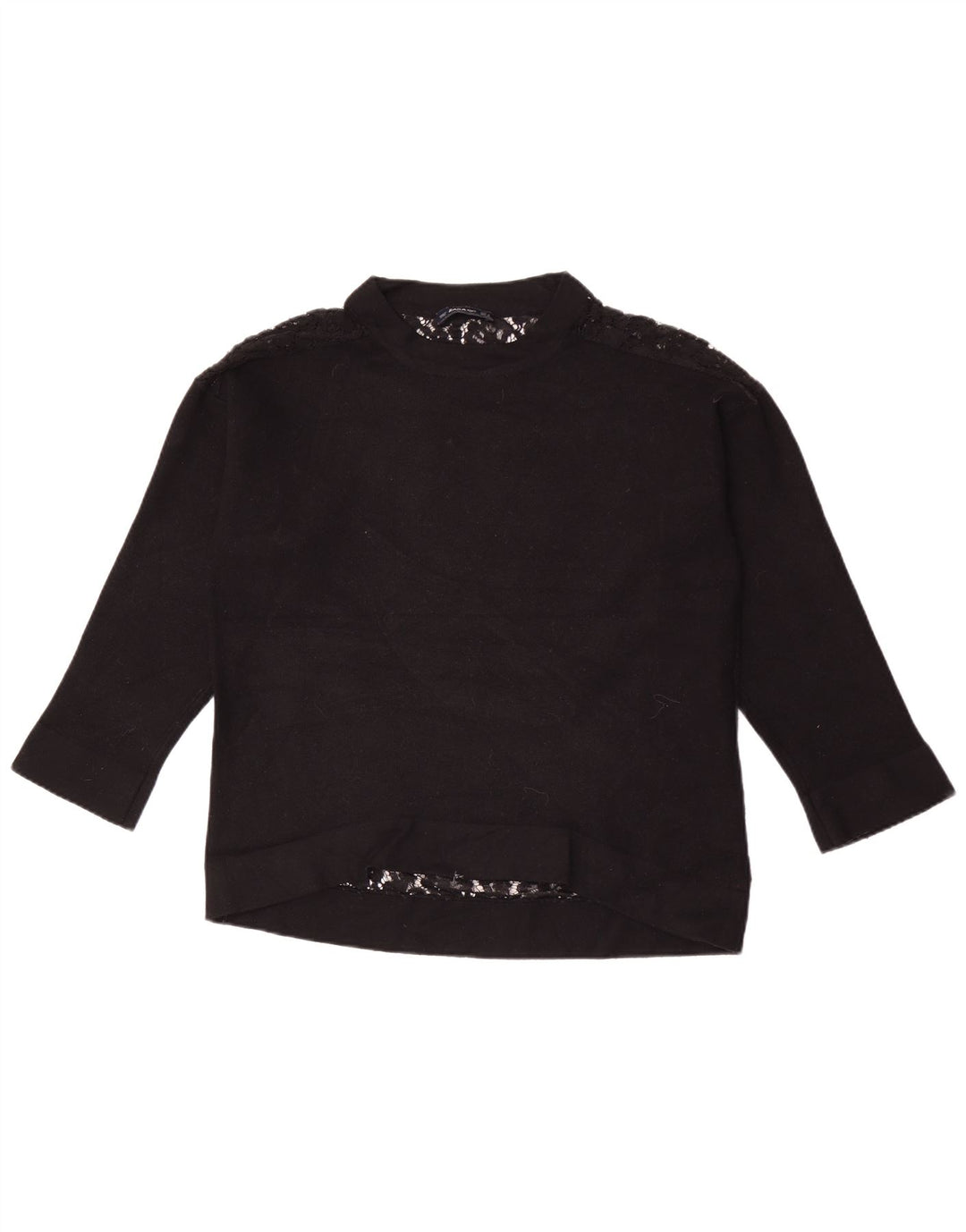 Top feminino Zara manga comprida UK 14 médio preto floral
