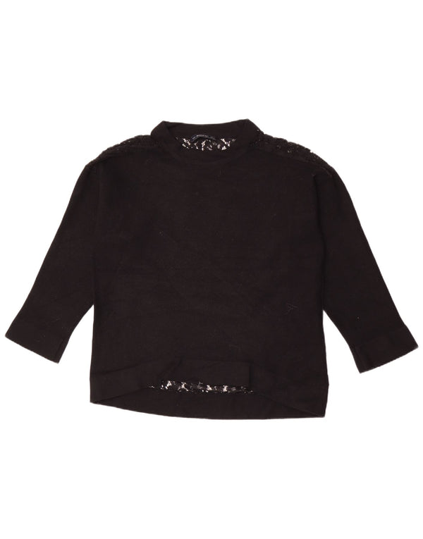 Top feminino Zara manga comprida UK 14 médio preto floral