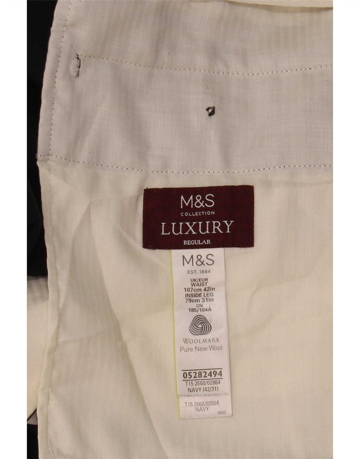 Calça masculina de ajuste regular Marks & Spencer W42 L31 lã azul marinho
