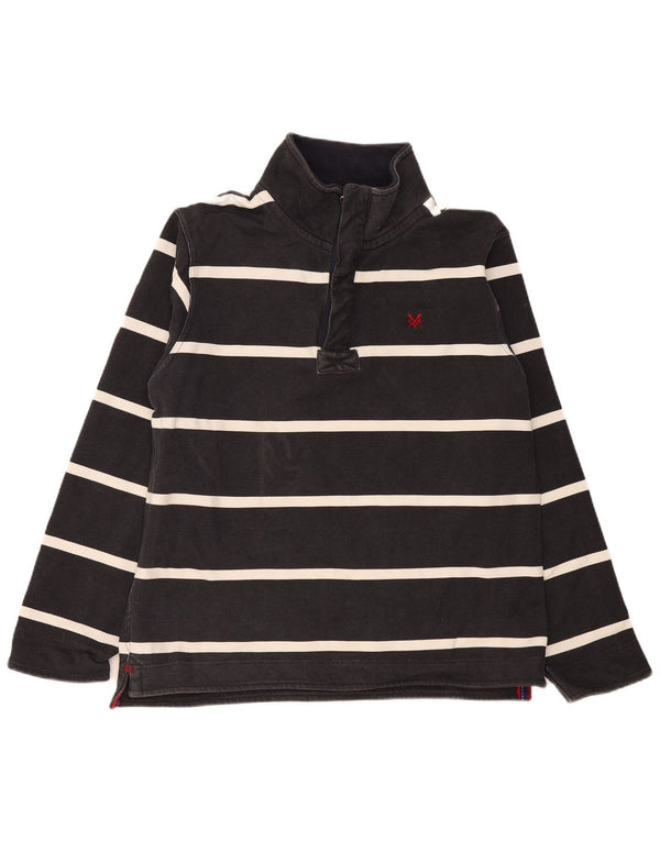 Crew Clothing Mens Zip Neck Moletom Jumper Grande Algodão Listrado Preto