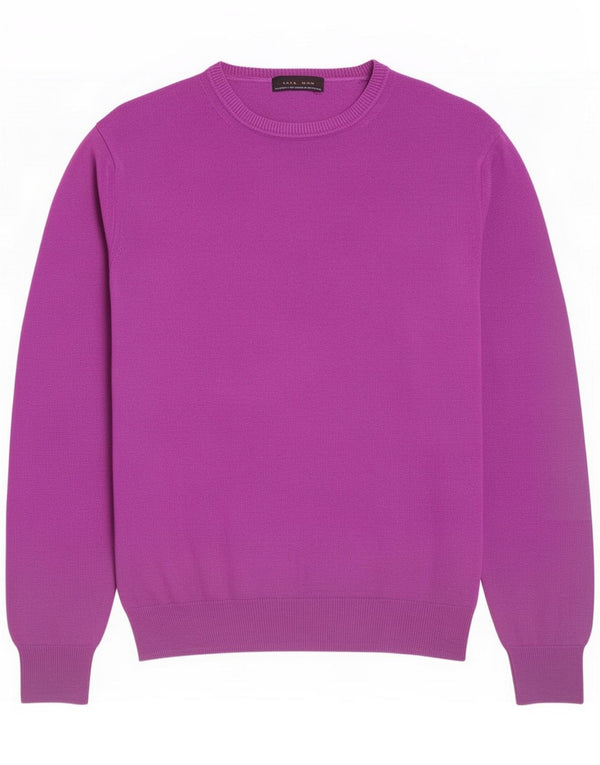 Zara Suéter masculino com gola redonda grande algodão roxo