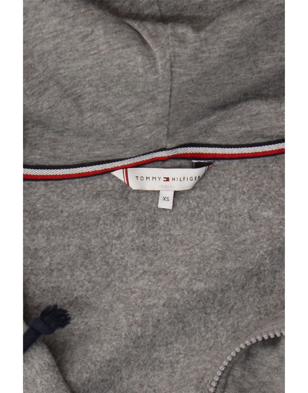 TOMMY HILFIGER Womens Crop Oversized Zip Hoodie Sweater UK 6 XS Grey Vintage Tommy Hilfiger and Second-Hand Tommy Hilfiger from Messina Hembry 