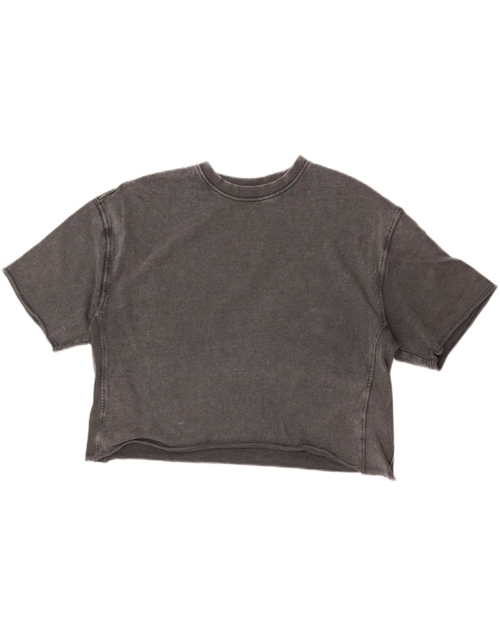 Camiseta feminina Zara Crop Top UK 14 algodão cinza médio
