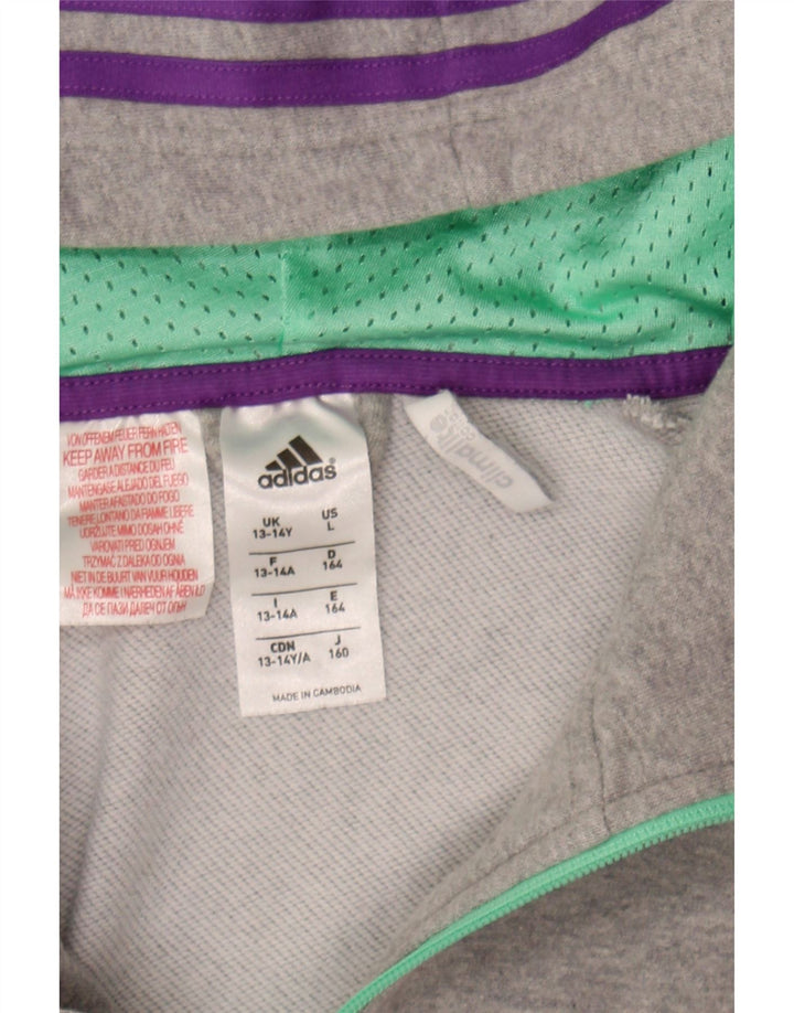 ADIDAS Girls Climalite Zip Hoodie Sweater 13-14 Years Grey Cotton Vintage Adidas and Second-Hand Adidas from Messina Hembry 