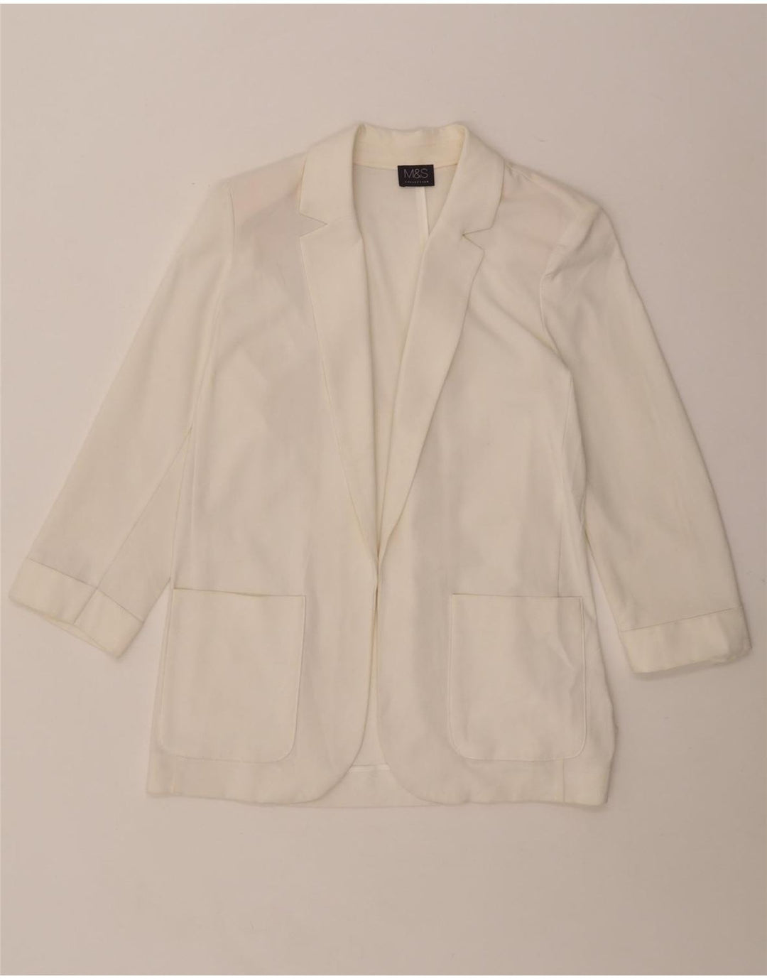 Jaqueta blazer feminina MARKS & SPENCER manga 3/4 aberta Reino Unido 12 médio branco