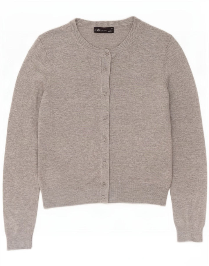 Suéter cardigã feminino Marks & Spencer Reino Unido 12 viscose cinza médio