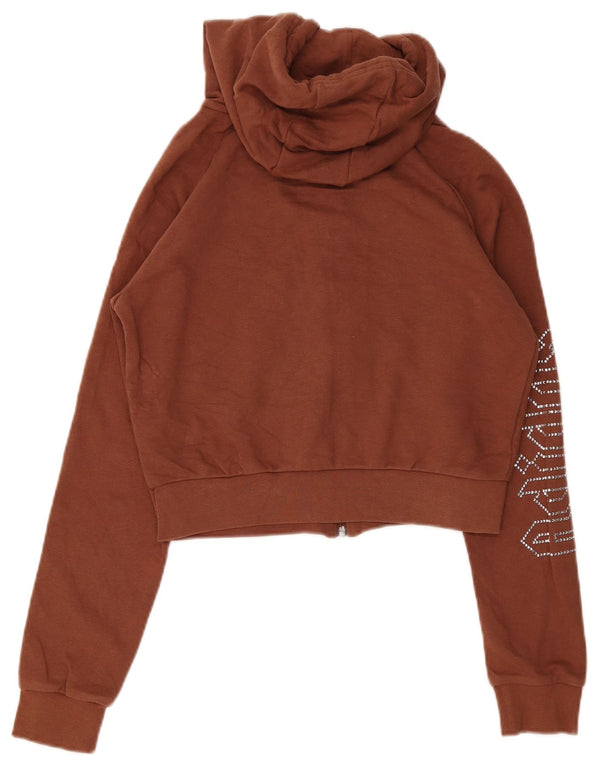 Suéter Adidas feminino com capuz e zíper gráfico UK 12 algodão marrom médio