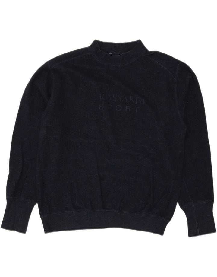 TRUSSARDI Suéter masculino com gola tartaruga e gola grande de lã azul marinho