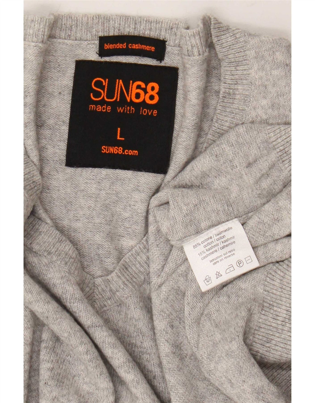 Suéter masculino Sun68 com decote em V grande algodão cinza