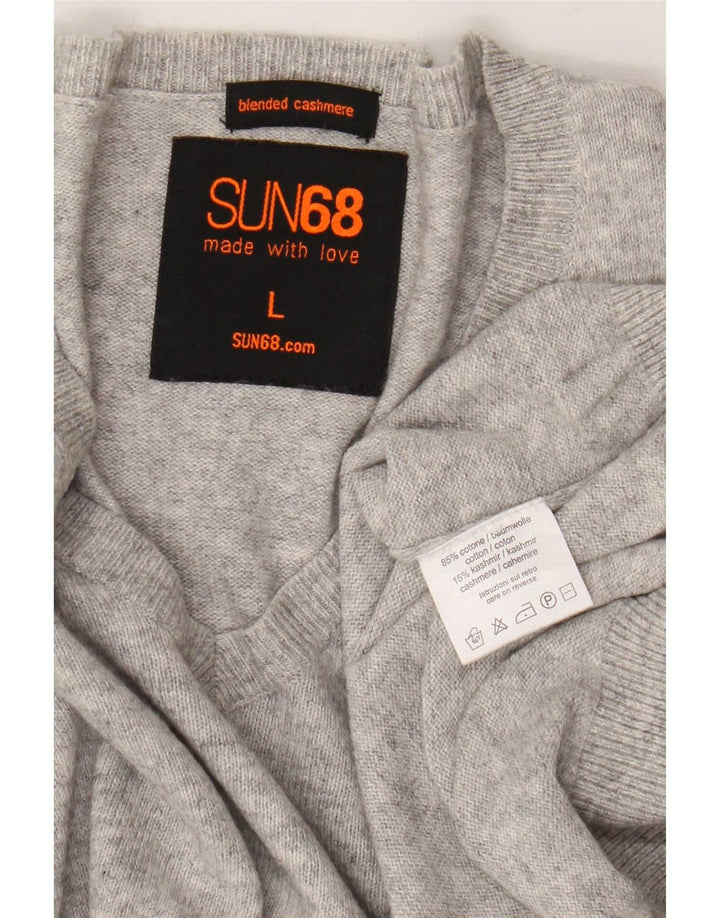 Suéter masculino Sun68 com decote em V grande algodão cinza