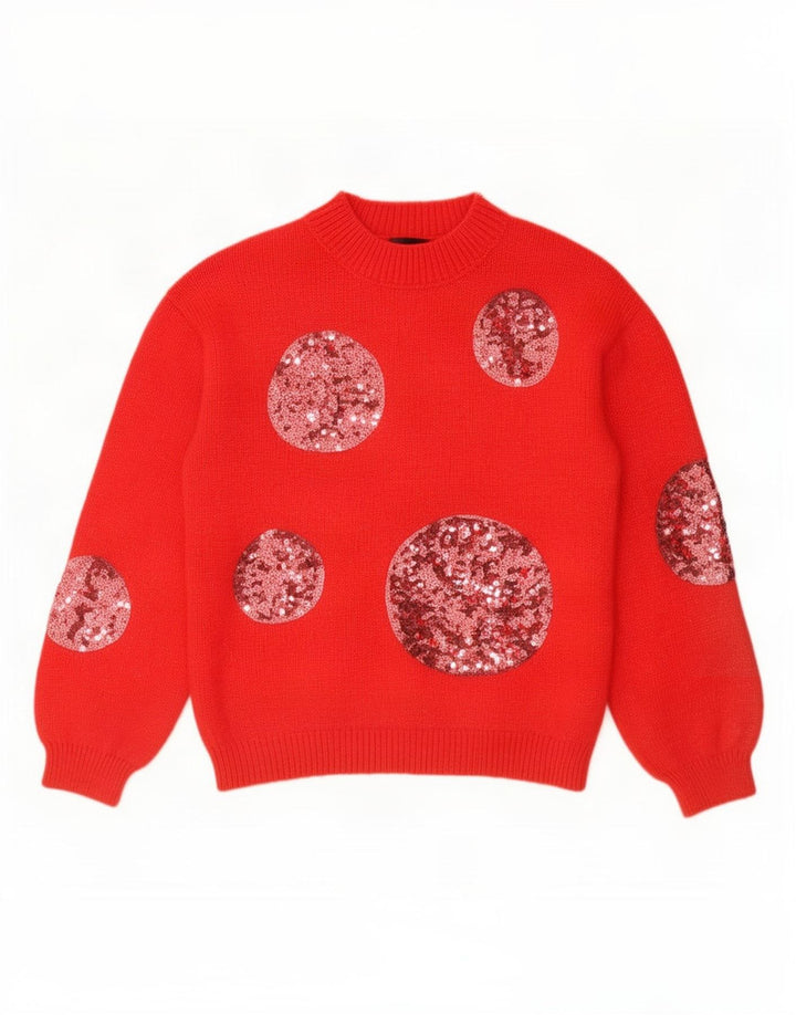 Suéter feminino Marks & Spencer com gola tartaruga Reino Unido 10 pequeno vermelho geométrico