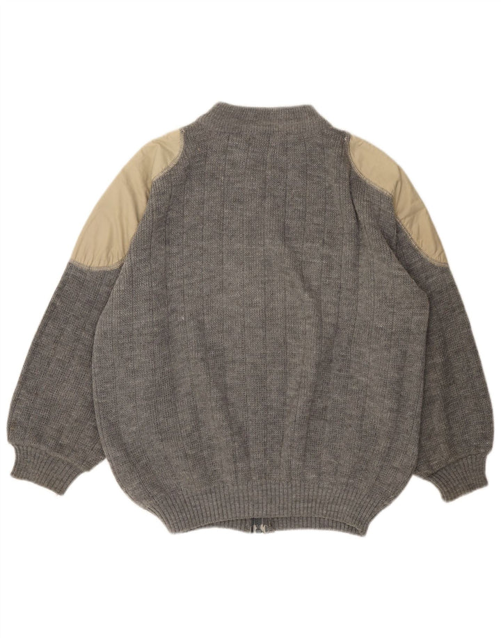 Suéter cardigã feminino VINTAGE UK 18 XL cinza colorblock