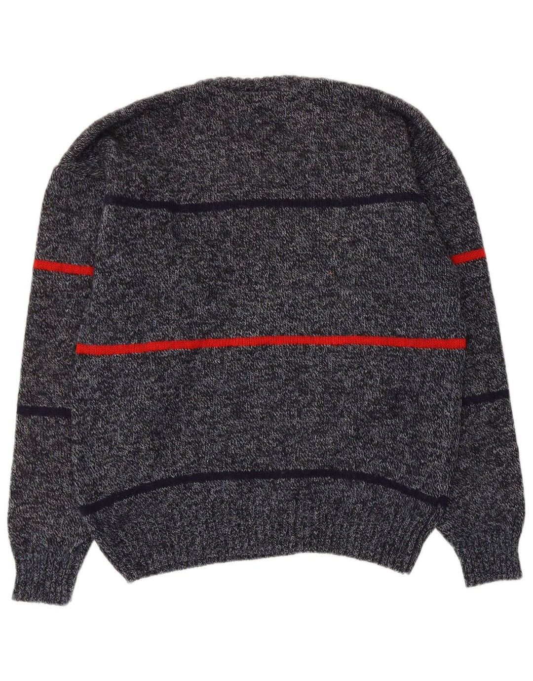 Suéter vintage masculino com gola redonda IT 50 lã listrada cinza médio