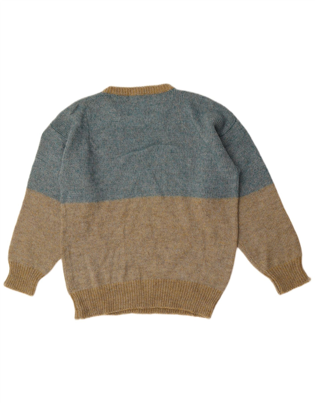 Suéter masculino vintage com gola redonda e bloco colorido azul médio