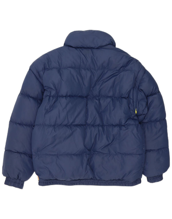 Jaqueta acolchoada reversível masculina vintage UK 38 nylon azul marinho médio