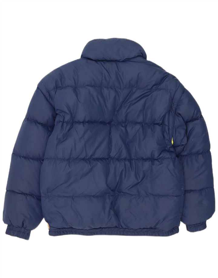Jaqueta acolchoada reversível masculina vintage UK 38 nylon azul marinho médio