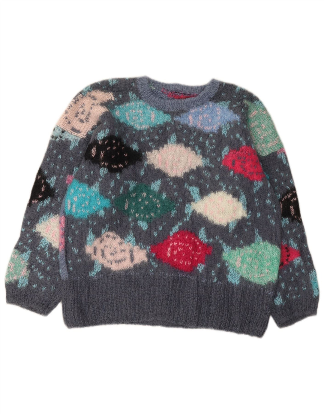 Suéter VINTAGE para meninas com gola redonda 13-14 anos cinza colorblock