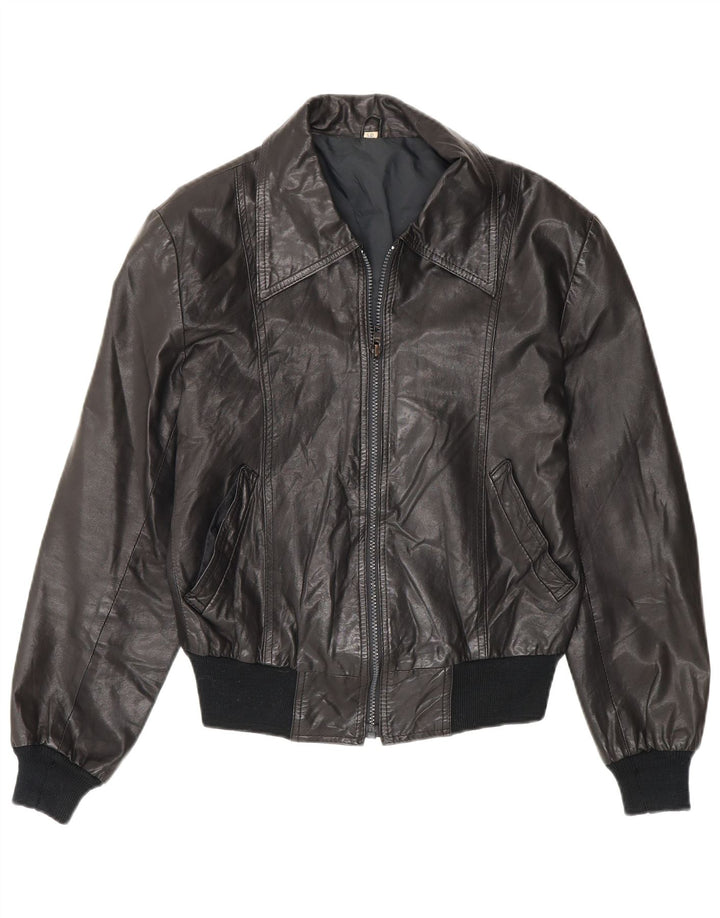 Jaqueta de couro feminina vintage IT 50 XL preta
