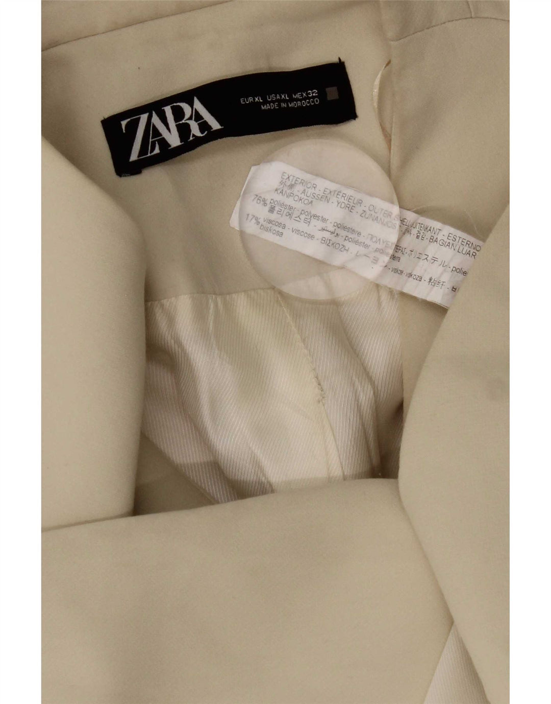 Jaqueta Blazer Zara Mulher UK 18 XL Bege Poliéster