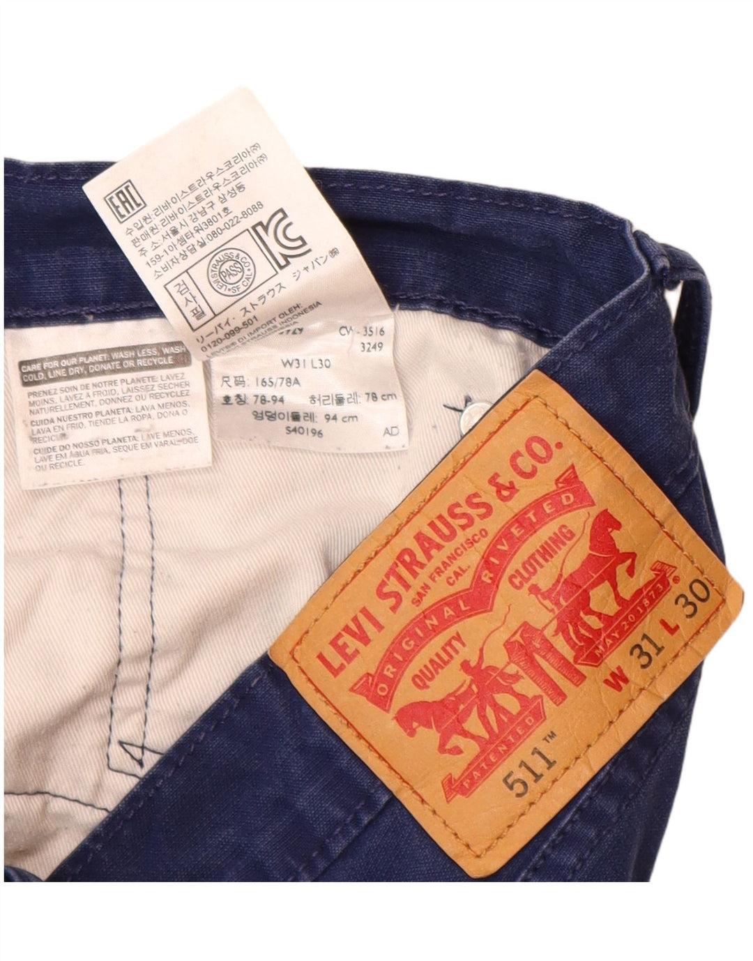 Calça casual masculina LEVI'S 511 Slim W31 L30 algodão azul marinho