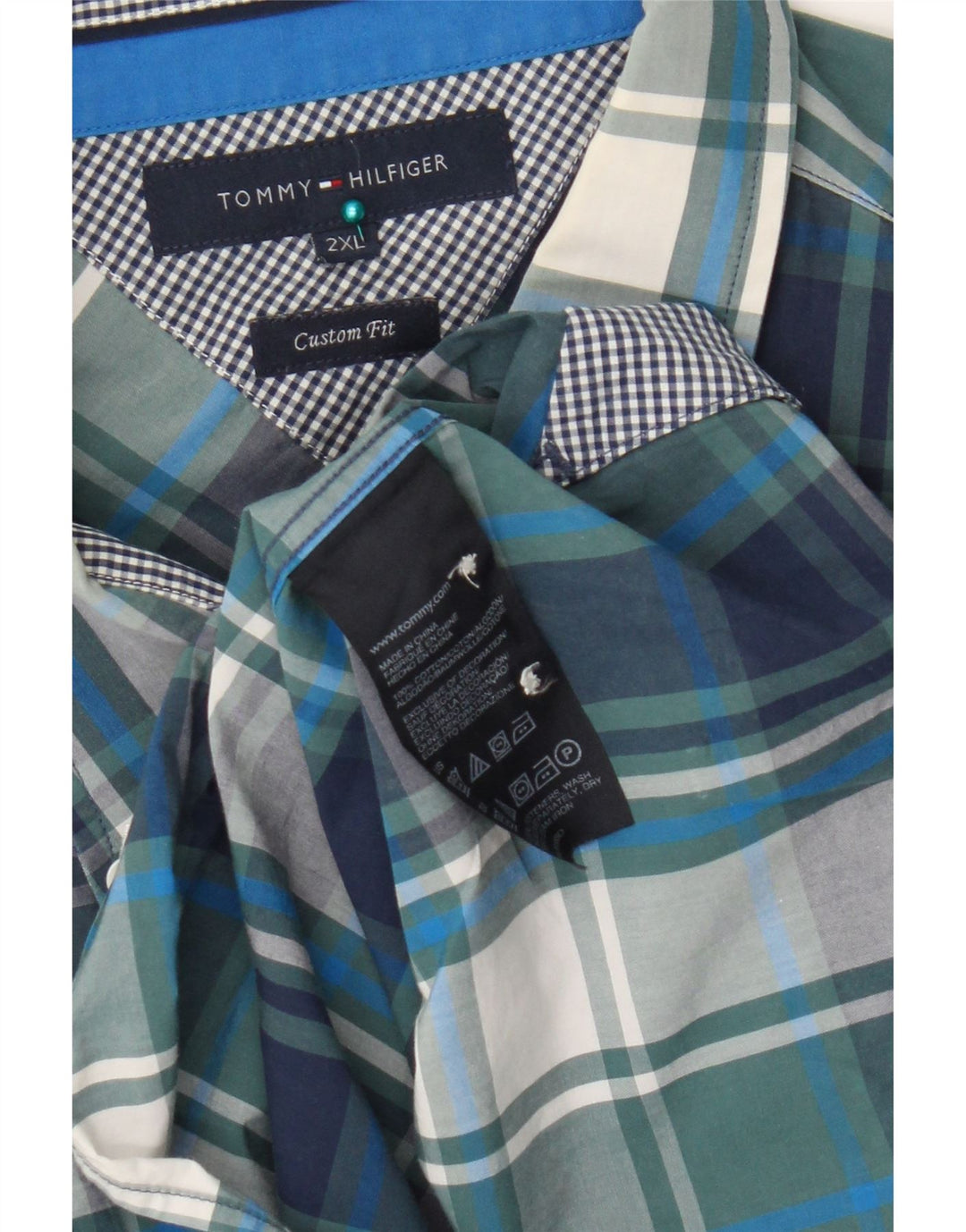 Camisa masculina Tommy Hilfiger Custom Fit 2XL algodão xadrez azul