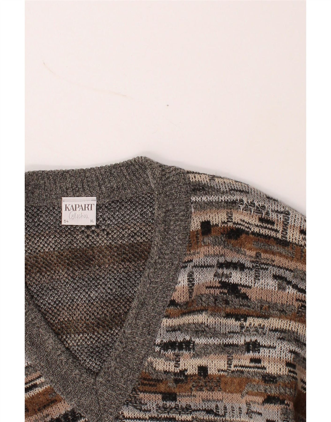 KAPART Mens V-Neck Jumper Sweater EU 54 XL Grey Geometric Wool Vintage Kapart and Second-Hand Kapart from Messina Hembry 