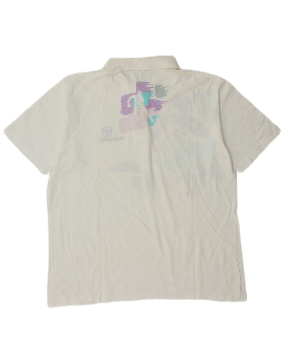 Sergio Tacchini Camisa polo masculina gráfica grande algodão tie-dye branco