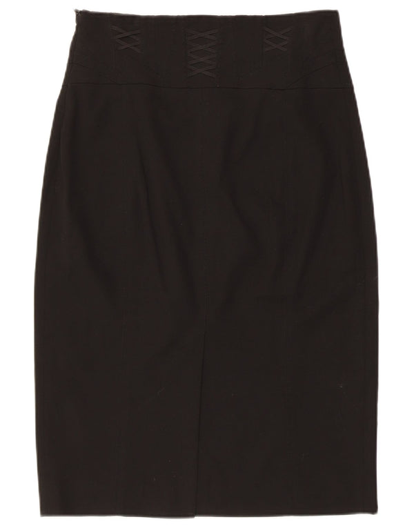 Saia lápis feminina Karen Millen UK 10 pequena W28 poliéster preto