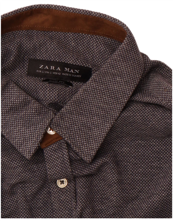Camisa masculina ZARA Slim Fit grande azul marinho manchado