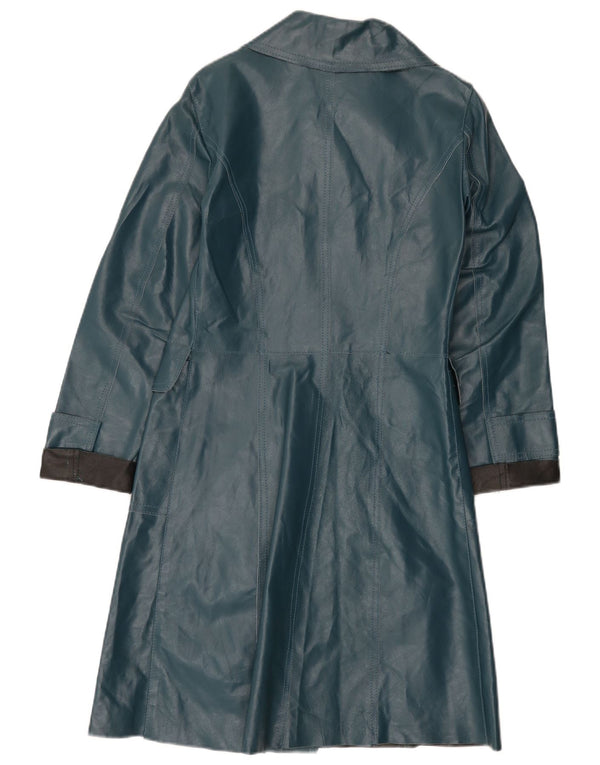 Casaco de couro feminino vintage IT 40 pequeno bloco colorido azul