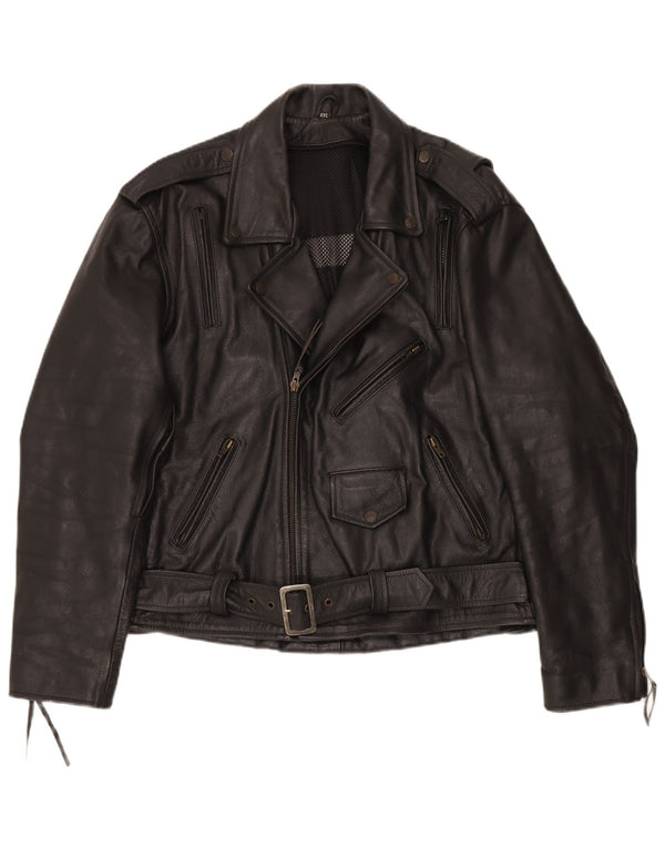 Jaqueta de couro masculina vintage para motociclista UK 44 2XL preta