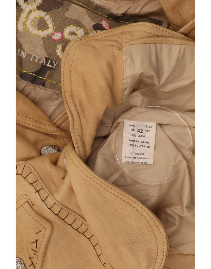 Jaqueta blazer feminina vintage de couro com 2 botões IT 42 bege médio