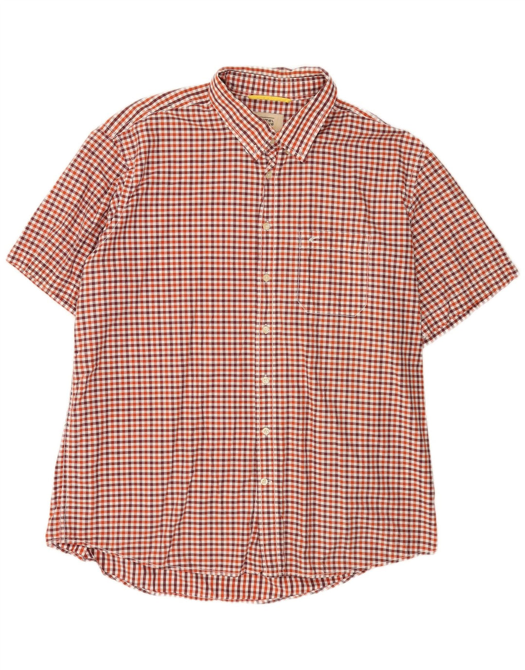 Camel Active Camisa masculina de manga curta regular fit 2XL algodão vermelho guingão