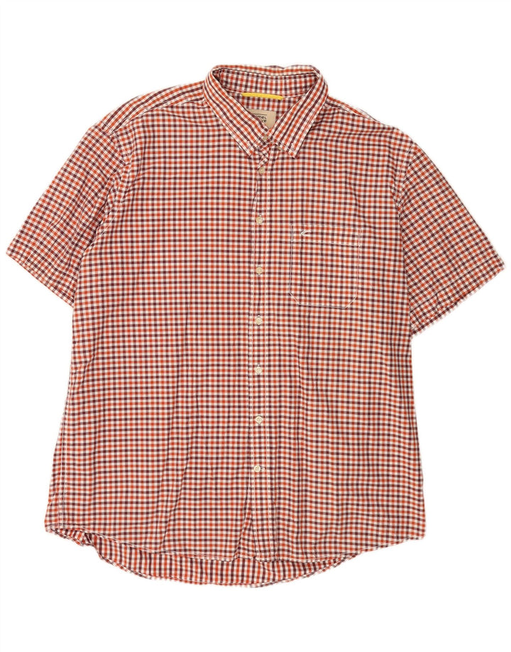 Camel Active Camisa masculina de manga curta regular fit 2XL algodão vermelho guingão