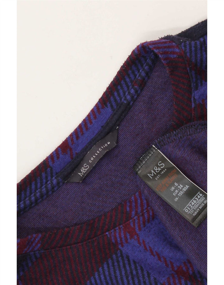 Top feminino Marks & Spencer de manga comprida UK 6 XS azul marinho poliéster xadrez